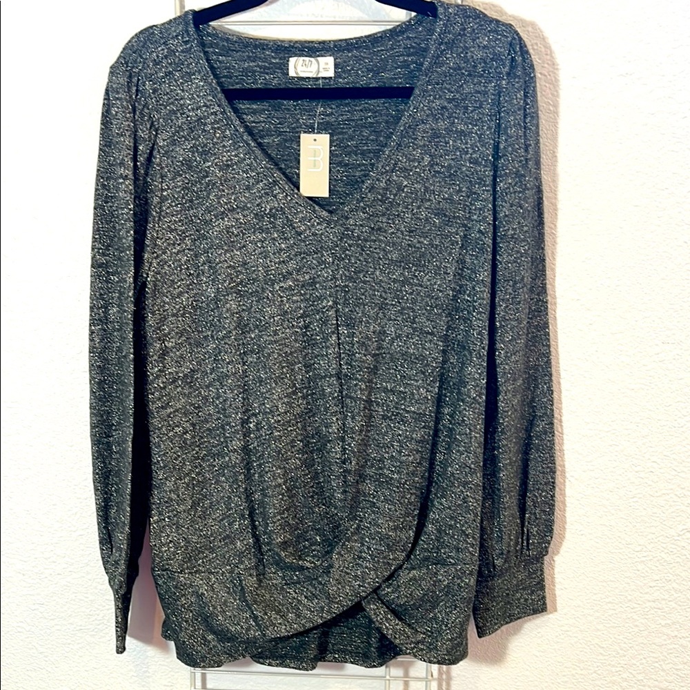 Maurices Sparkly Black/Gray V-Neck Sweater